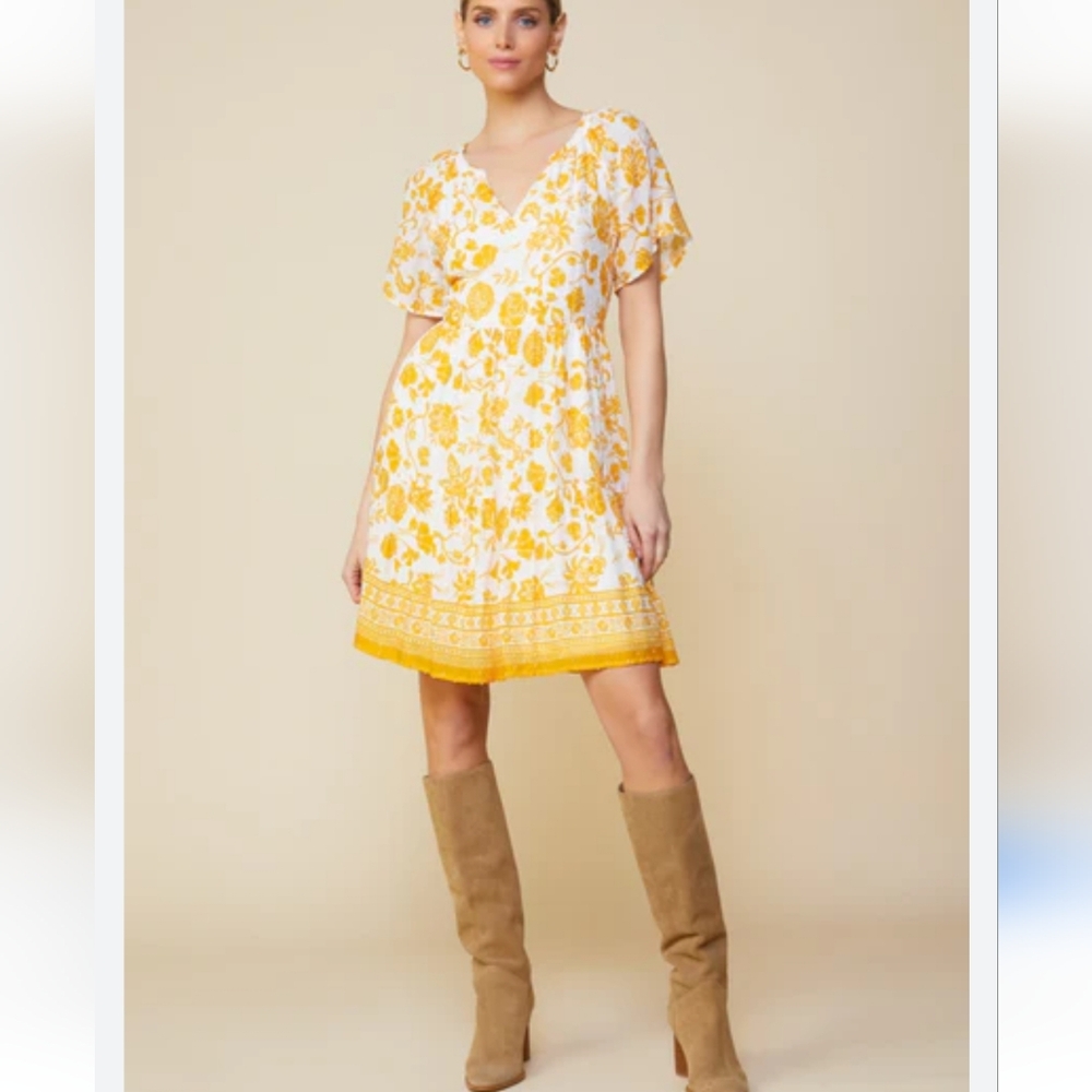 Skies Are Blue Floral Yellow Dress - Picture 1 of 7